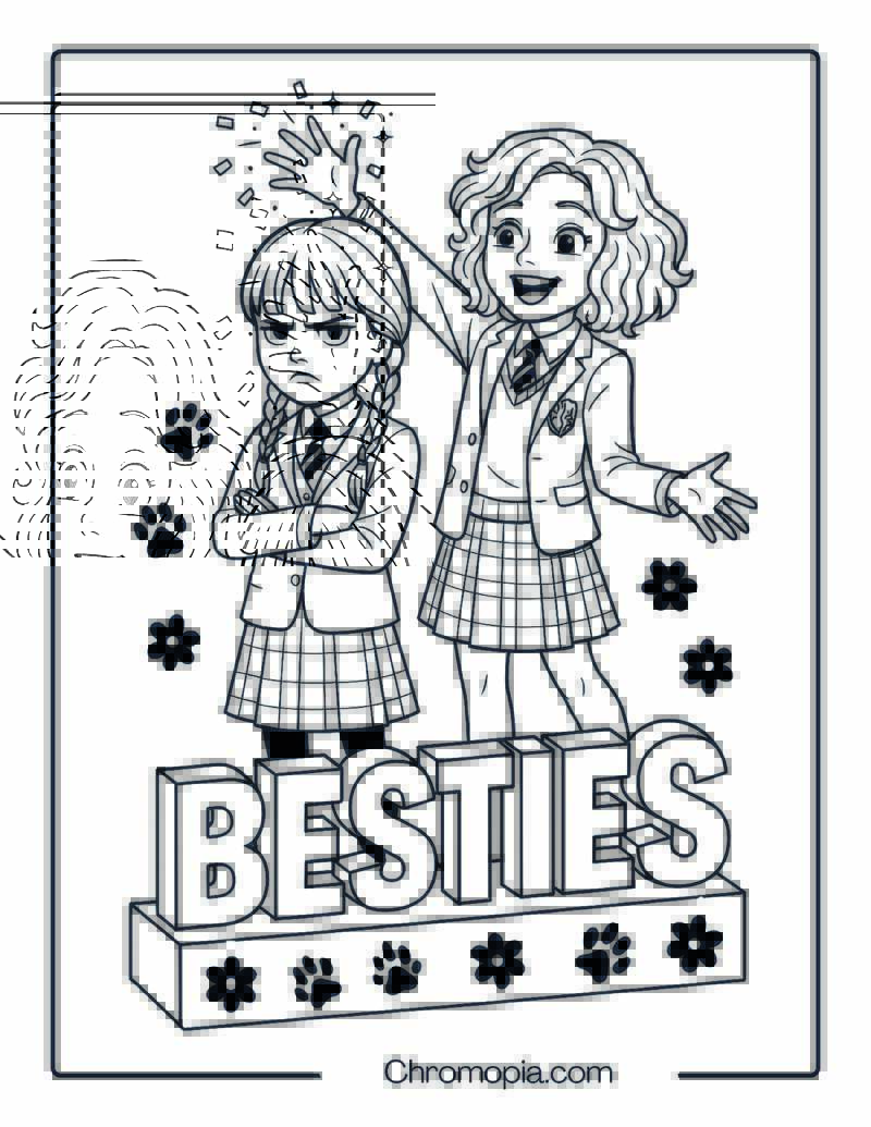 Wednesday and Enid Best Friend Coloring Page