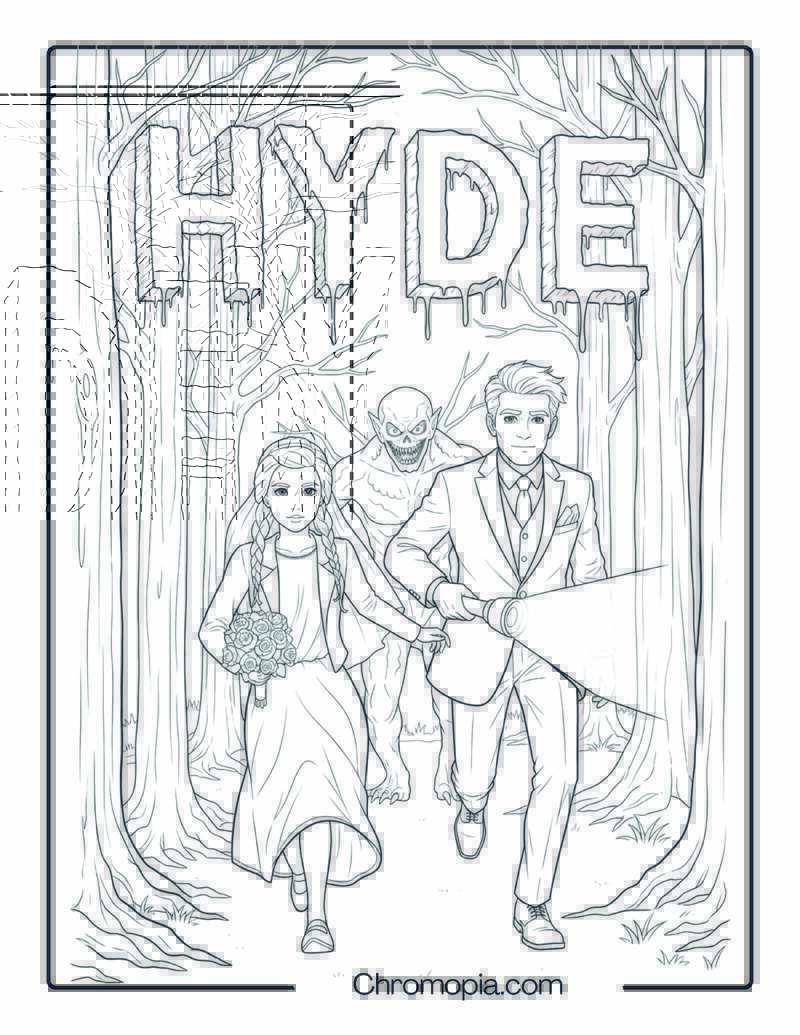 Wednesday and Tyler Hyde Chase Scene Coloring Page
