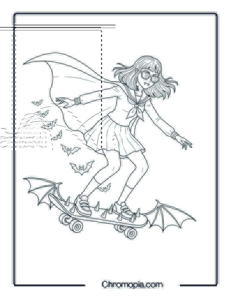 Yoko Tanaka Vampire Skateboard Coloring Page