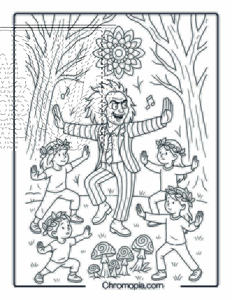 Beetlejuice Doing Forest Tai Chi with Kids Sheet