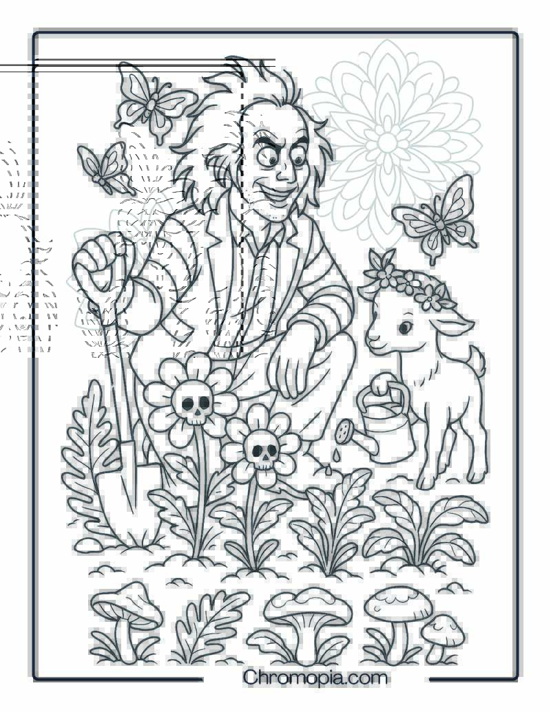 Beetlejuice Gardening in Skull Planter Bed Sheet