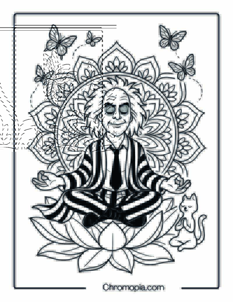 Beetlejuice Meditating in Flower Circle Coloring Page