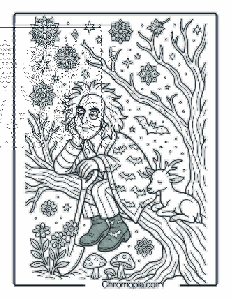 Beetlejuice Stargazing from a Haunted Tree Coloring Page