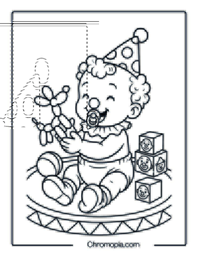 Baby Boy Clown Playing with Balloon Dog – Boy Clown Coloring Page
