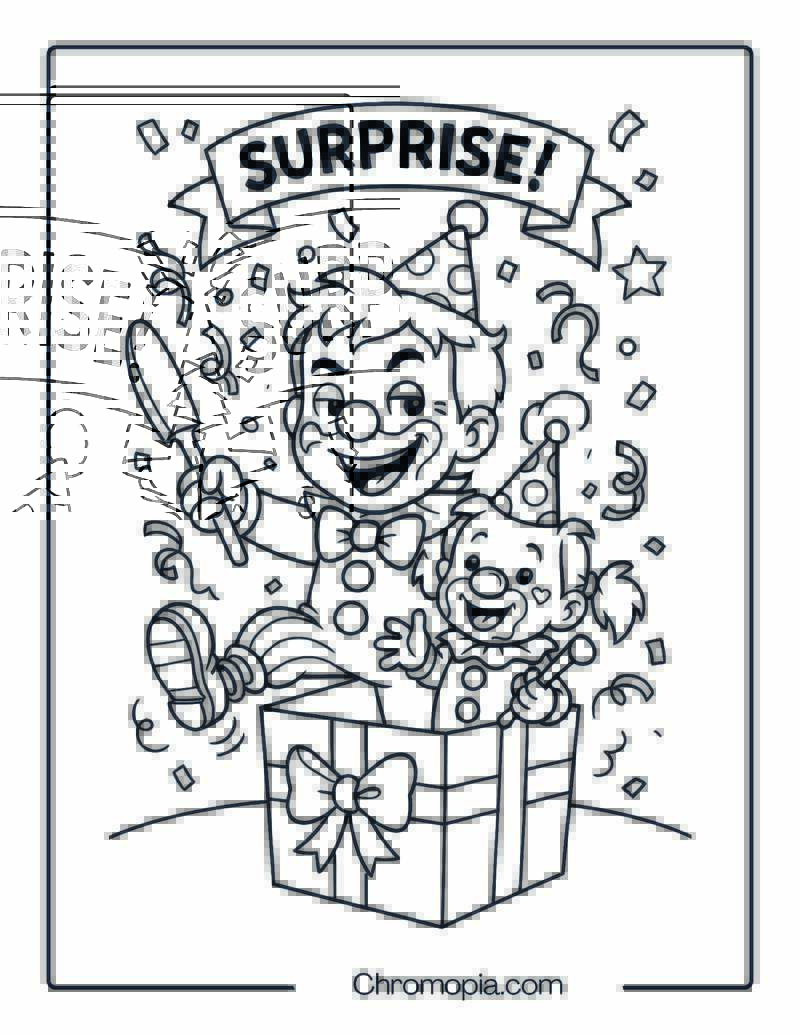 Mischievous Boy Clown Popping Out of Gift Box – Boy Clown Coloring Page