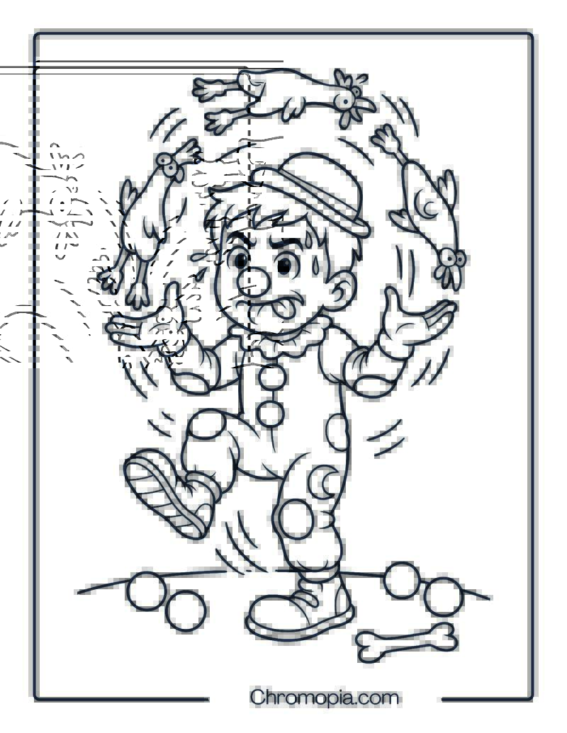 Serious Boy Clown Practicing Juggling – Boy Clown Coloring Page