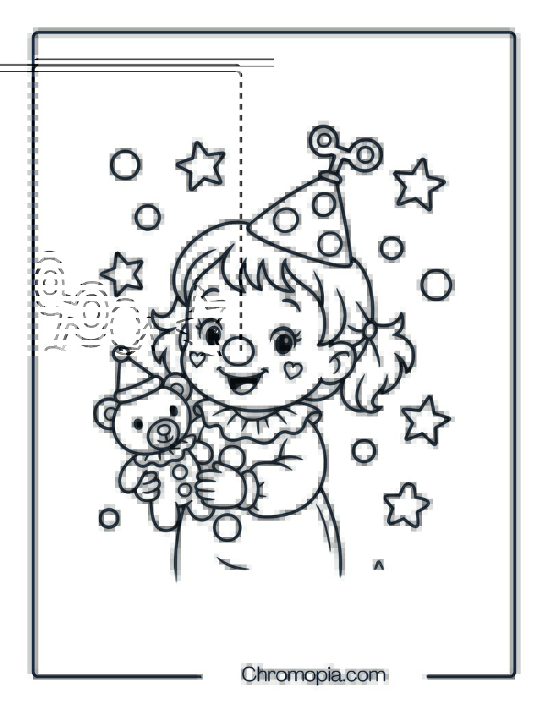 Toddler Girl Clown with Spinning Hat – Girl Clown Coloring Page