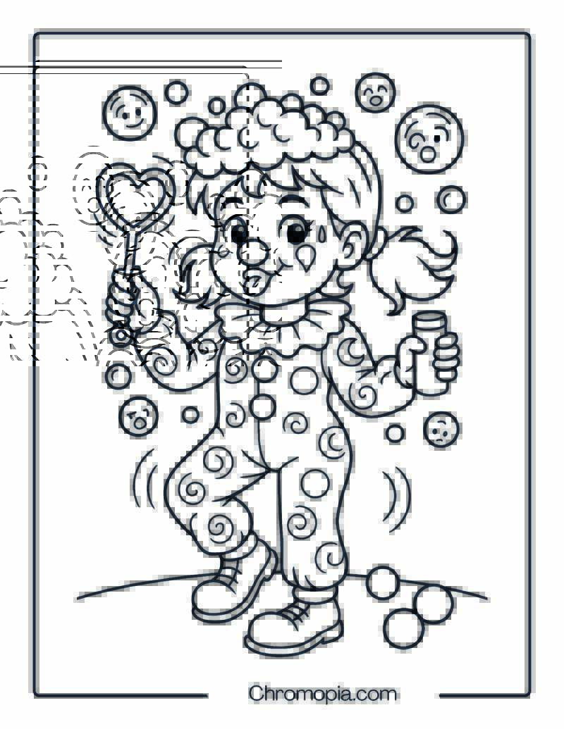 Tween Girl Clown with Bubble Wand and Soap Hat – Girl Clown Coloring Page