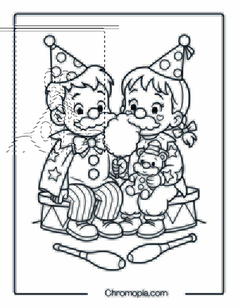 Young Boy and Girl Clowns Sharing Cotton Candy – Boy and Girl Clown Coloring Page