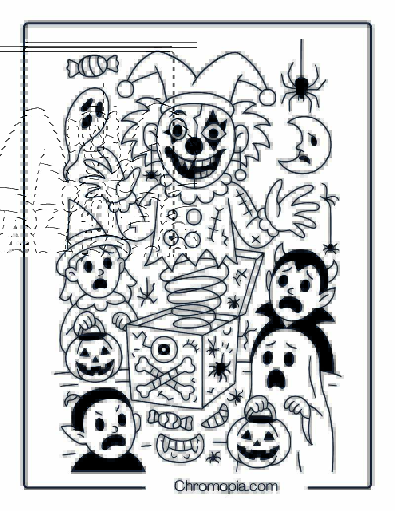 Halloween Clown Jack-in-the-Box Surprise – Halloween Clown Coloring Page