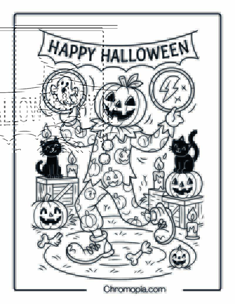 Pumpkin-Head Clown Performing Fire Tricks – Halloween Clown Coloring Page