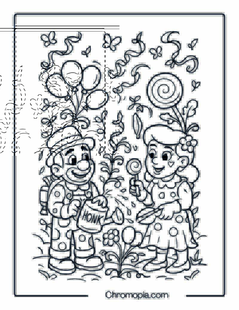 Clown Gardeners Growing Balloon Plants – Man and Woman Clown Coloring Page