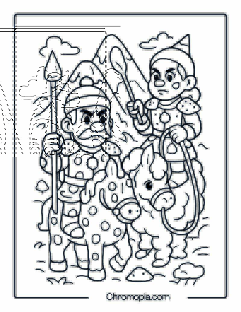 Mythical Warrior Clowns Riding Candy Beasts – Man and Woman Clown Coloring Page