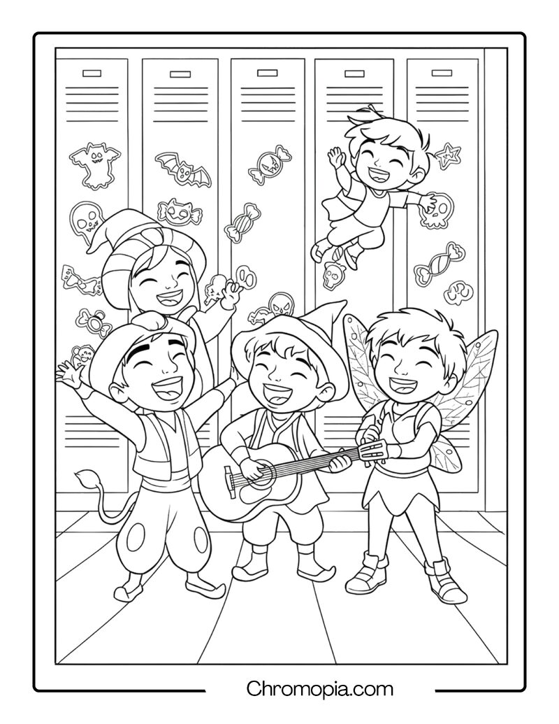 Disney Boys Halloween Costume Swap at School Coloring Page