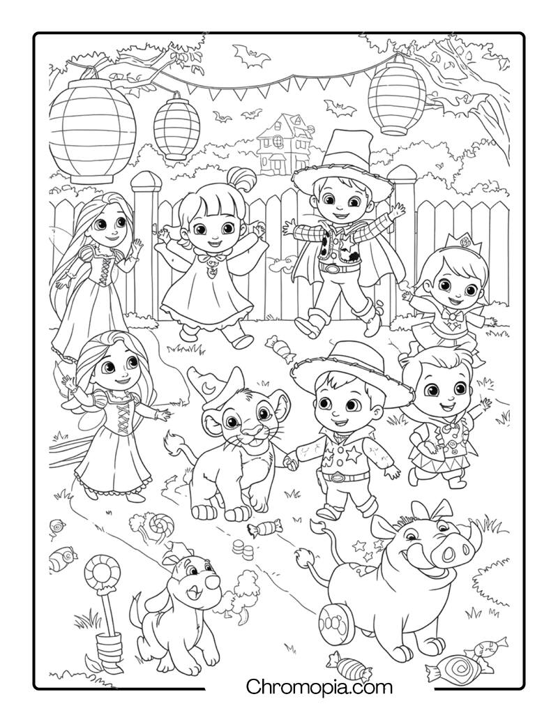 Disney Kids Dress-Up Parade Coloring Page