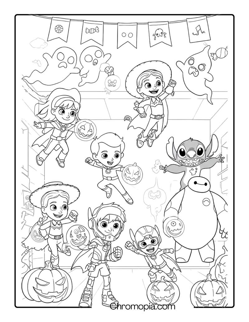 Disney Superkids Save Halloween from Shadow Ghosts Coloring Page