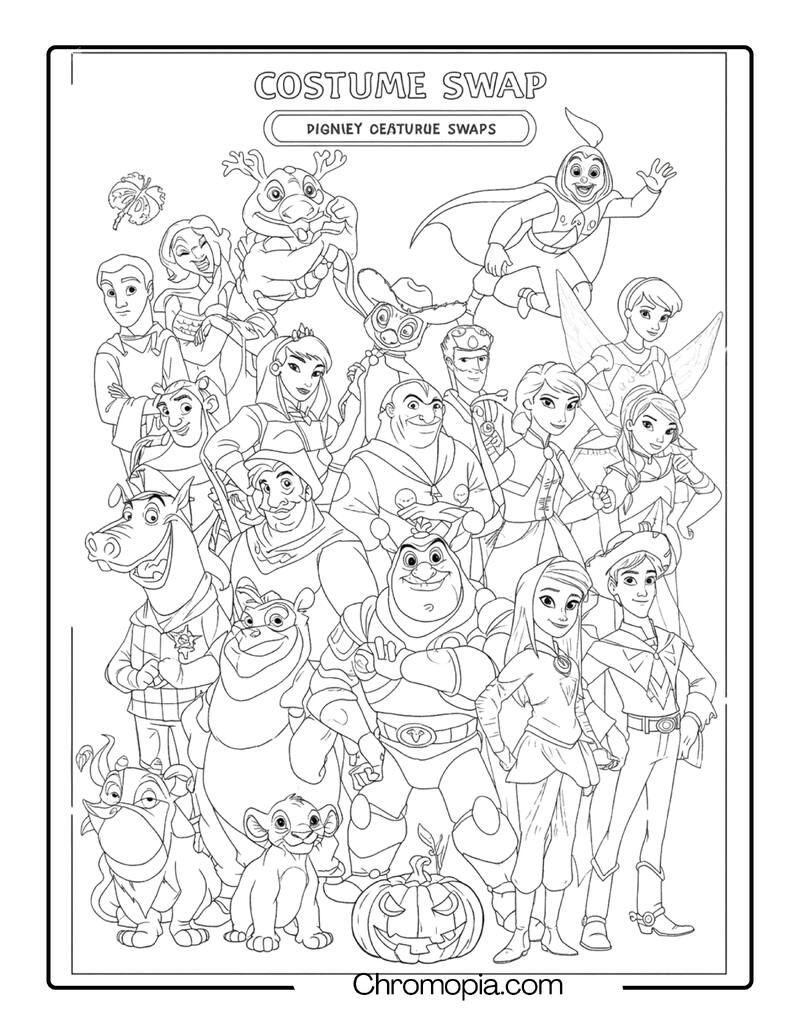 Disney Costume Swap Halloween Coloring Page