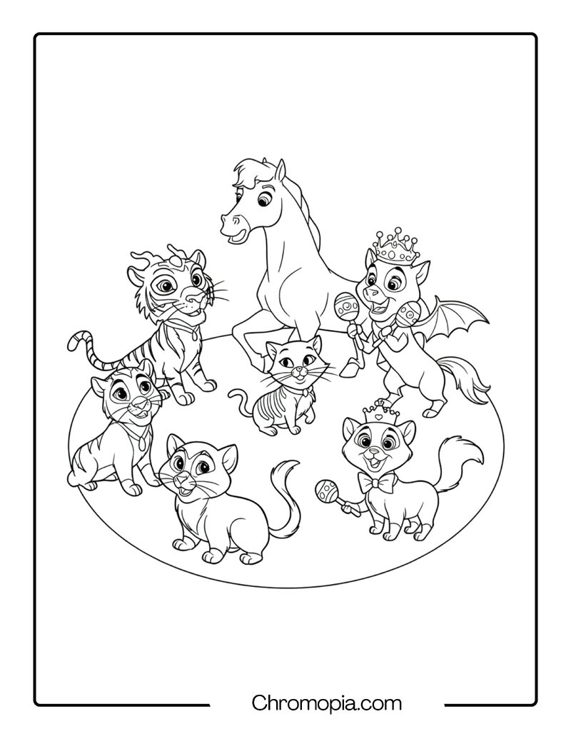 Disney Princess Pets Halloween Costume Party Coloring Page