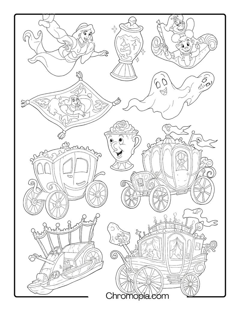 Haunted Disney Vehicles & Items Coloring Page