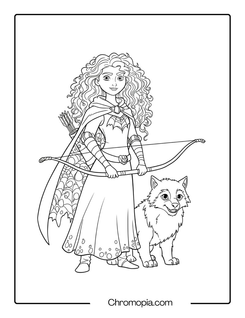 Merida Halloween Coloring Page with Werewolf