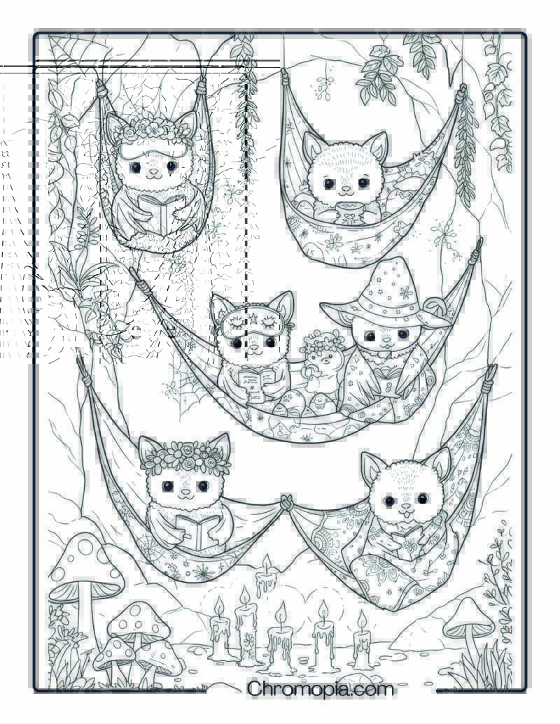 Baby Bats in a Self-Care Cave – Halloween Mindfulness Coloring Page