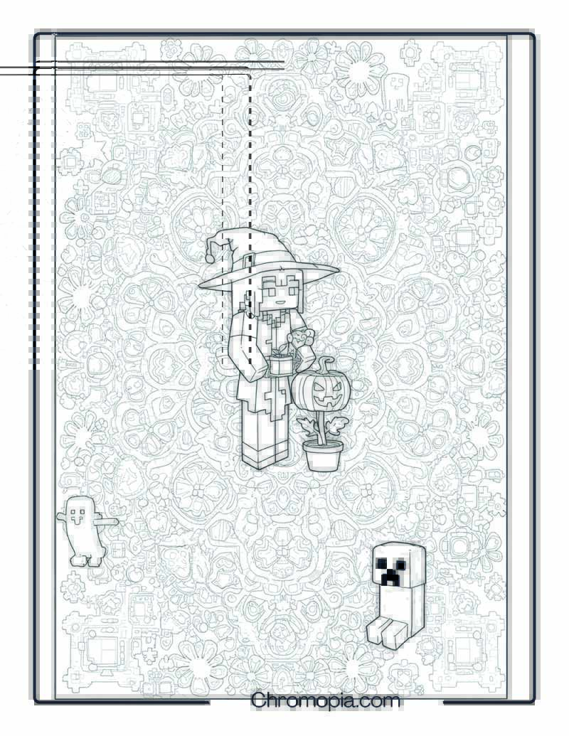Minecraft Witch in a Flower Maze – Minecraft Style Halloween Coloring Page