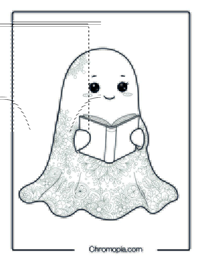 Ghost Reading Book Mandala Coloring Sheet
