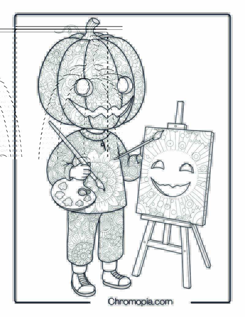 Pumpkin-headed Boy Painting Mandala Sheet