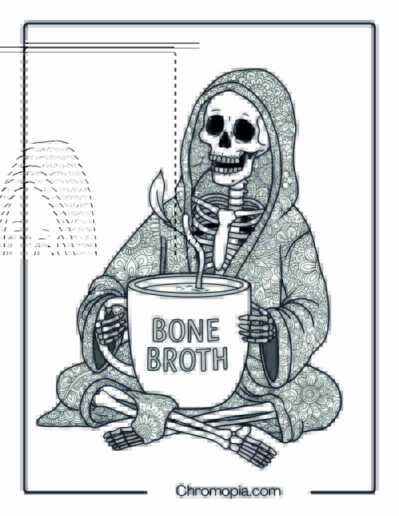 Skeleton Drinking Herbal Tea Mandala Sheet
