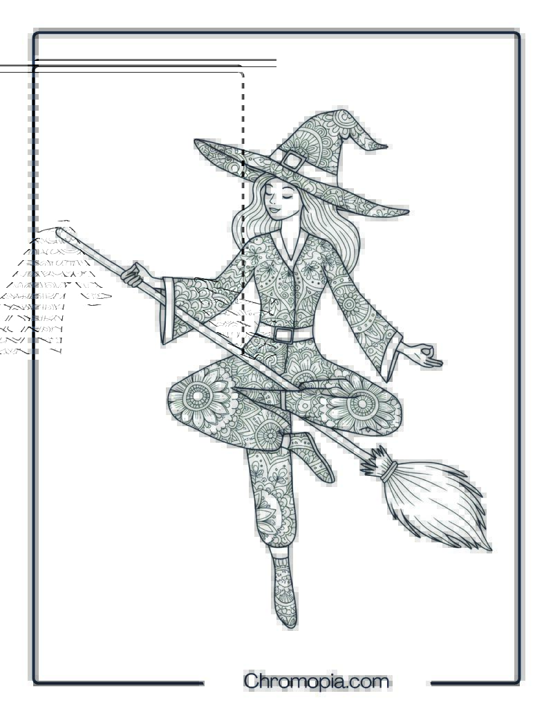 Witch Practicing Yoga Mandala Coloring Page