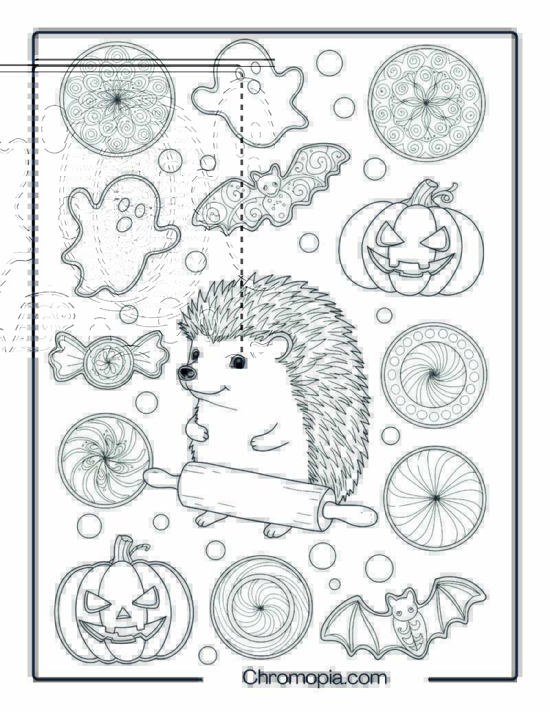 Halloween Hedgehog Baking Mandala Coloring Page