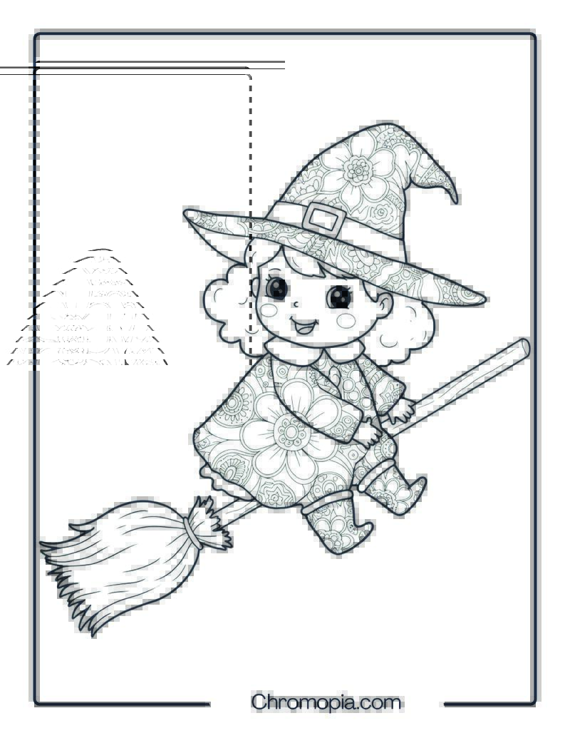 Baby Witch on Candy Broom Mandala Page