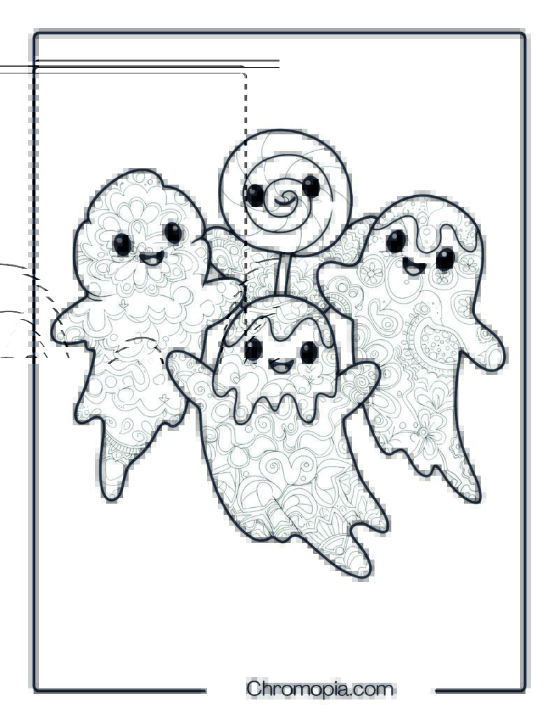 Candy Ghost Friends Mandala Coloring Page