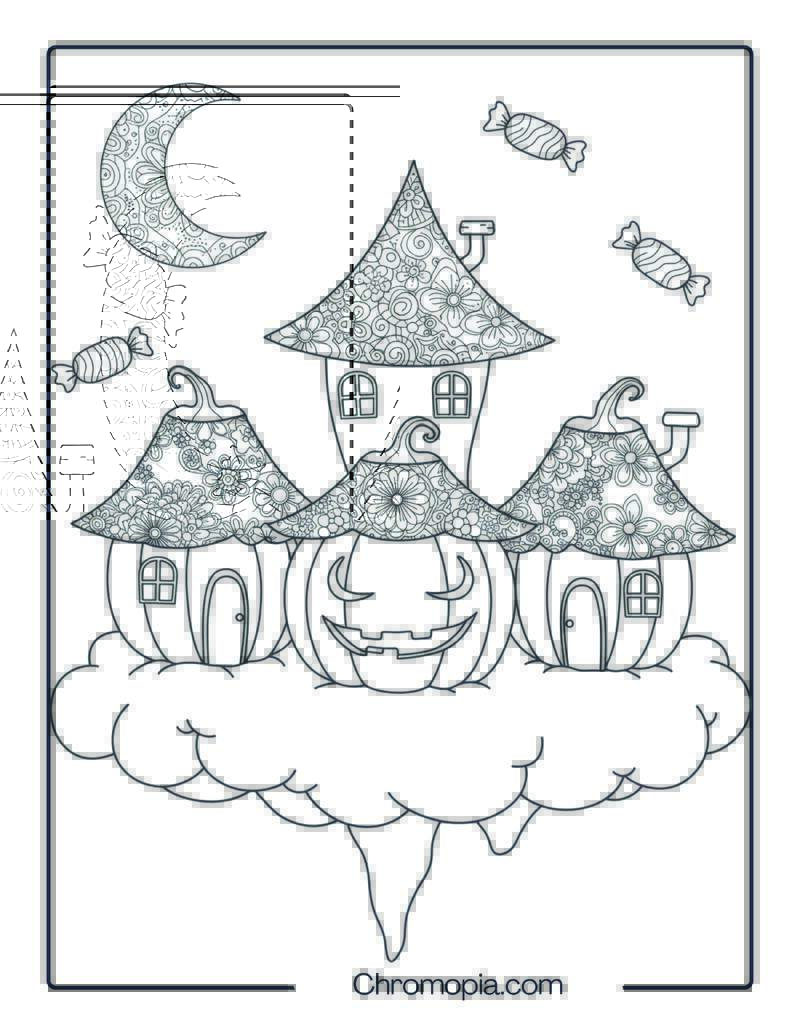 Floating Ghost Town Mandala Coloring Page