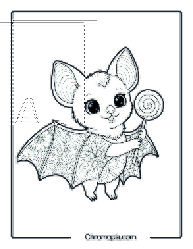 Flower Bat Holding Lollipop Mandala Page