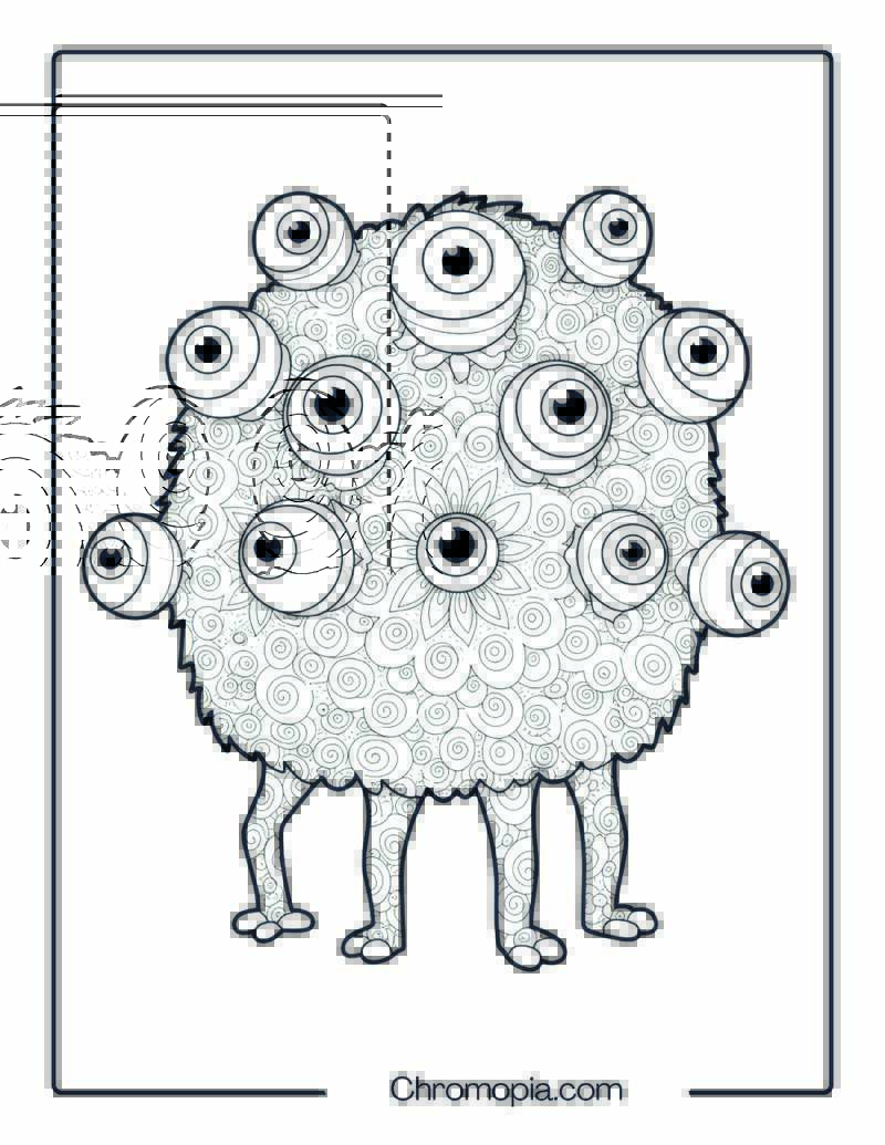 Funny Eyeball Monster Mandala Coloring Page