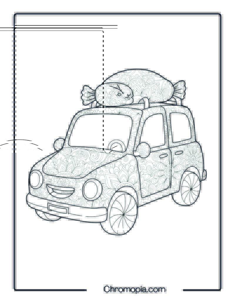 Halloween Candy Car Mandala Coloring Page