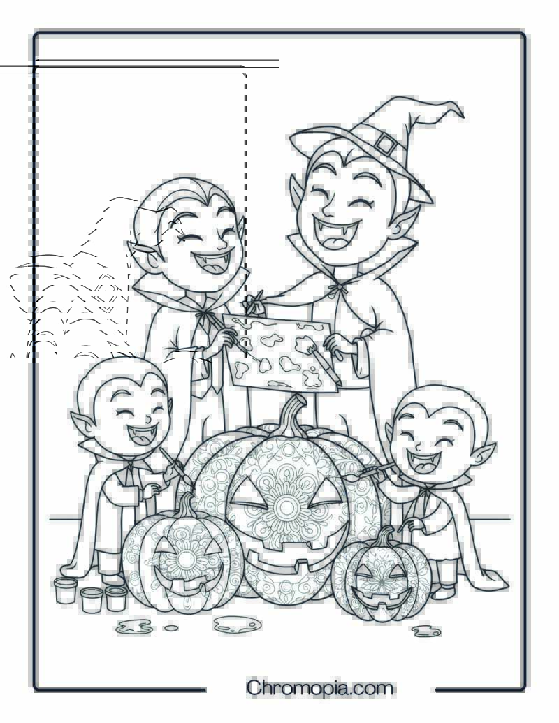 Laughing Vampires Painting Pumpkins Mandala Sheet
