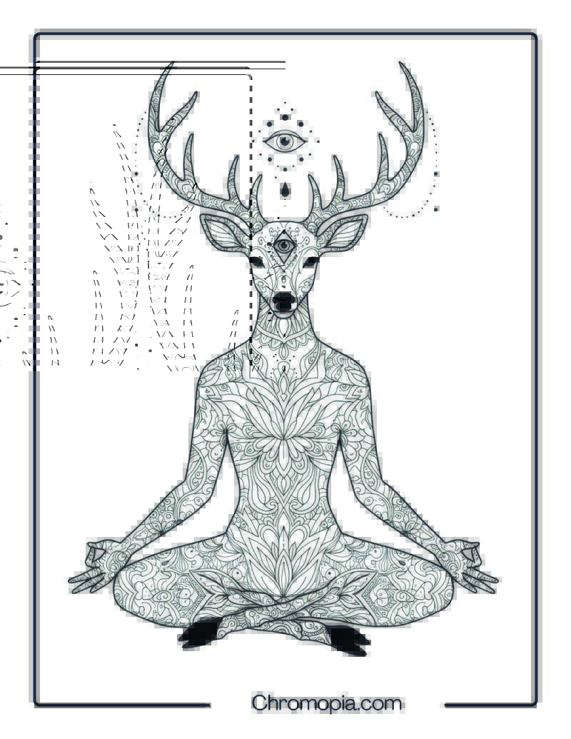 Magical Deer Spirit in Meditation Mandala Page