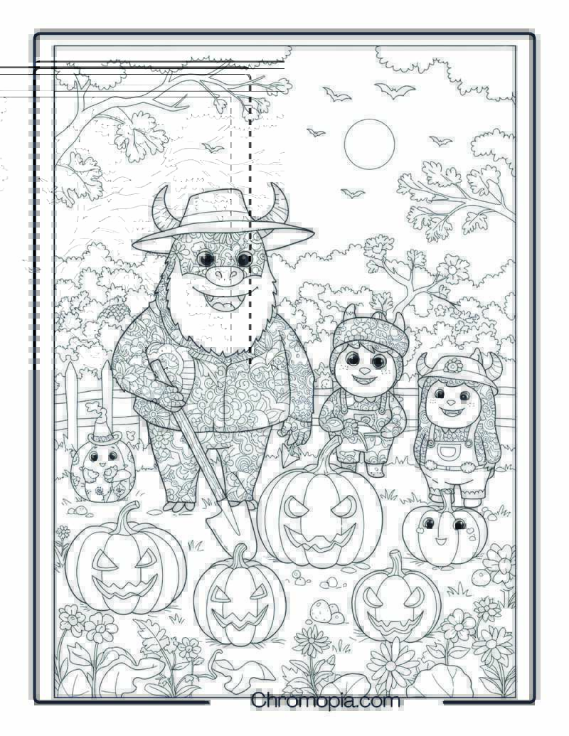 Monster Family Gardening Mandala Coloring Page