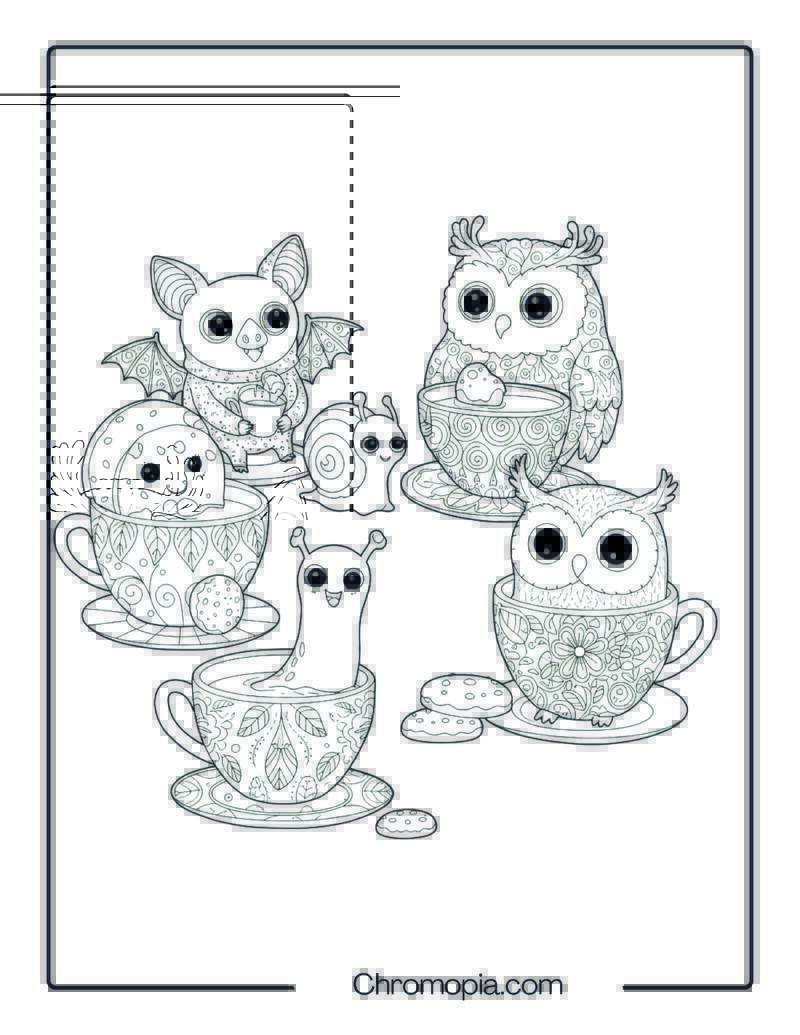 Monster Tea Party Mandala Coloring Sheet
