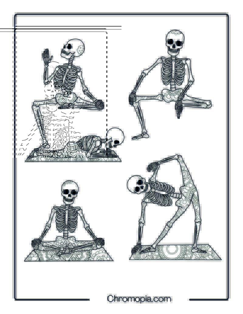 Skeleton Stretching Yoga Poses Mandala Sheet