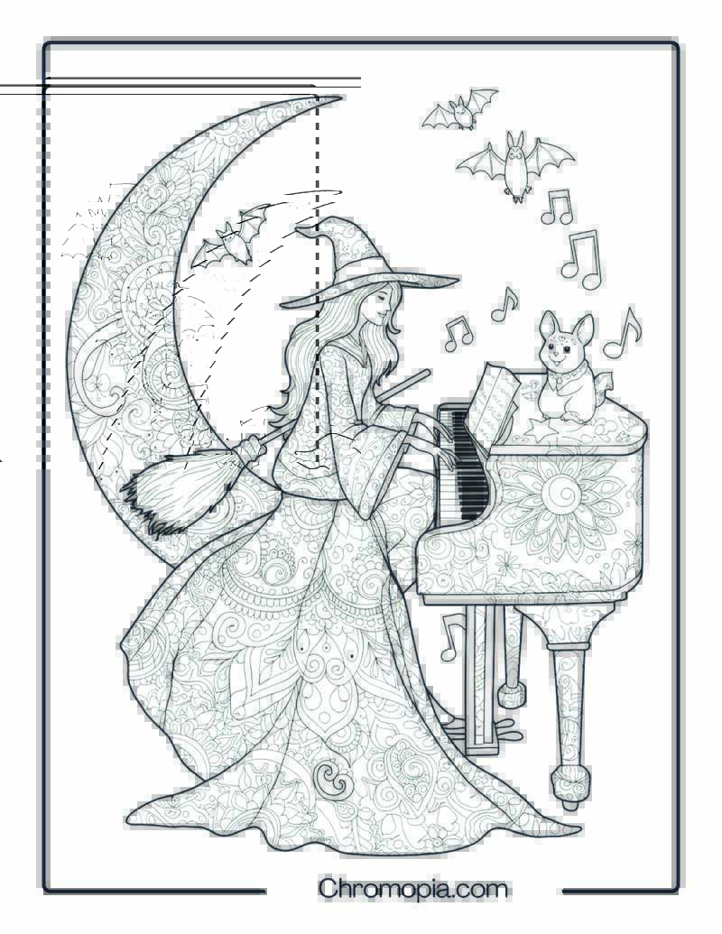 Witch Playing Lullaby on Mandala Piano Page