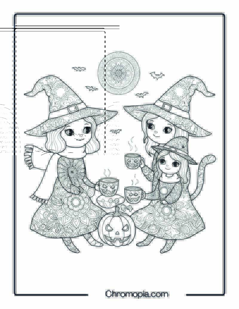 Black Cat and Witch Friends Mandala Sheet