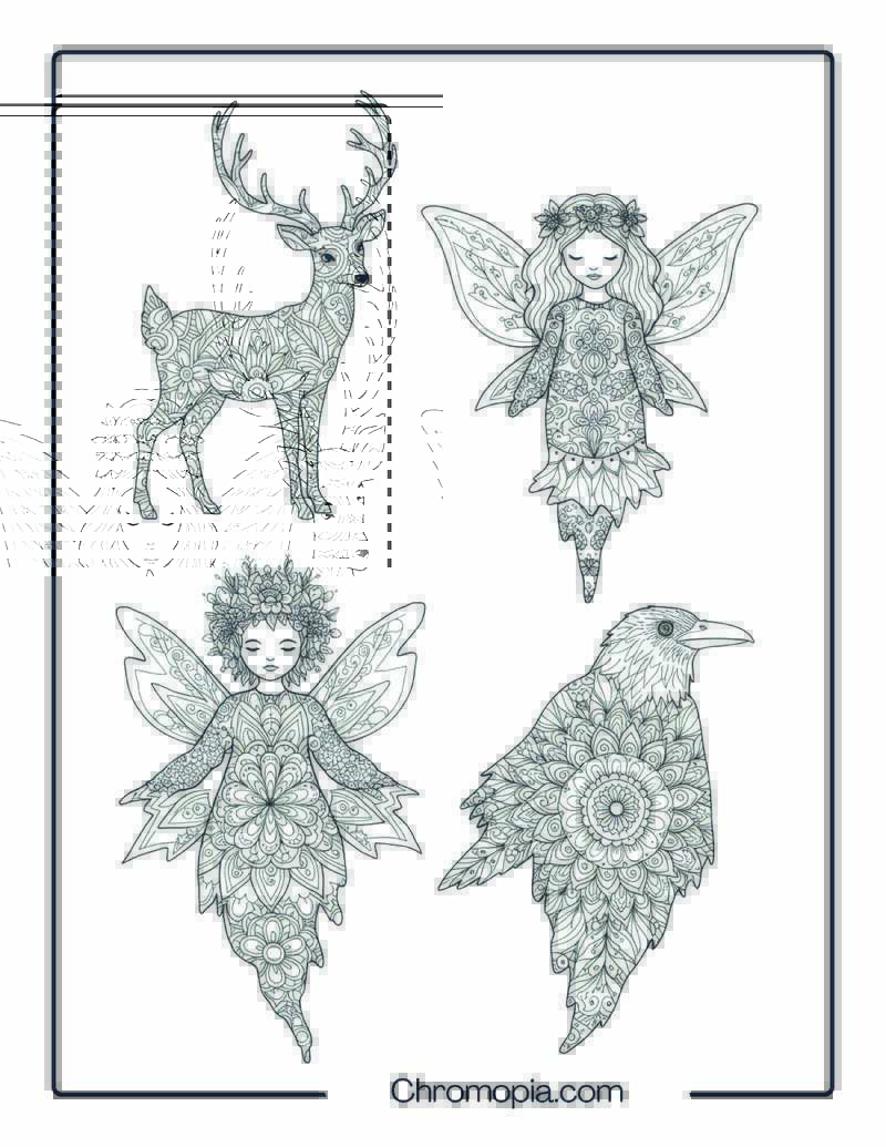 Floating Supernatural Spirits Mandala Coloring Sheet