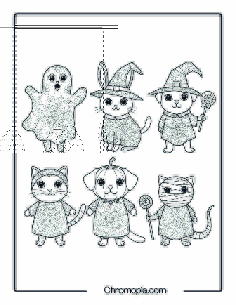 Halloween Pet Parade Mandala Coloring Page