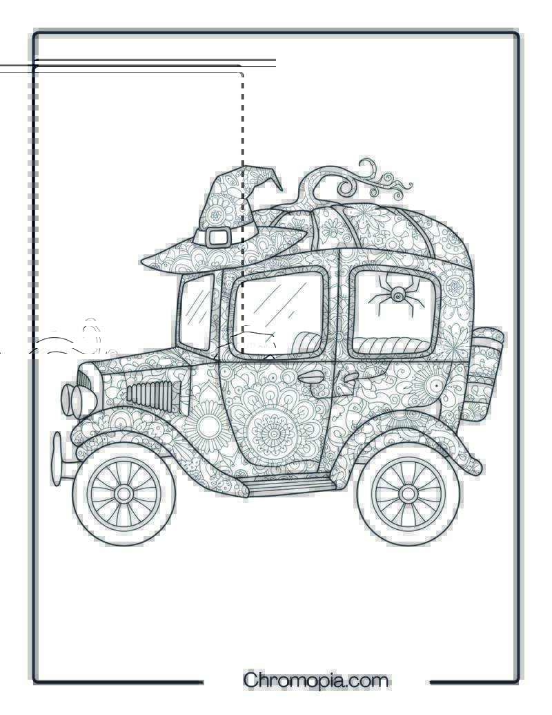 Vintage Pumpkin Car Mandala Coloring Page