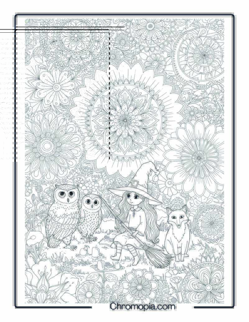 Witch’s Garden Gathering Mandala Coloring Sheet