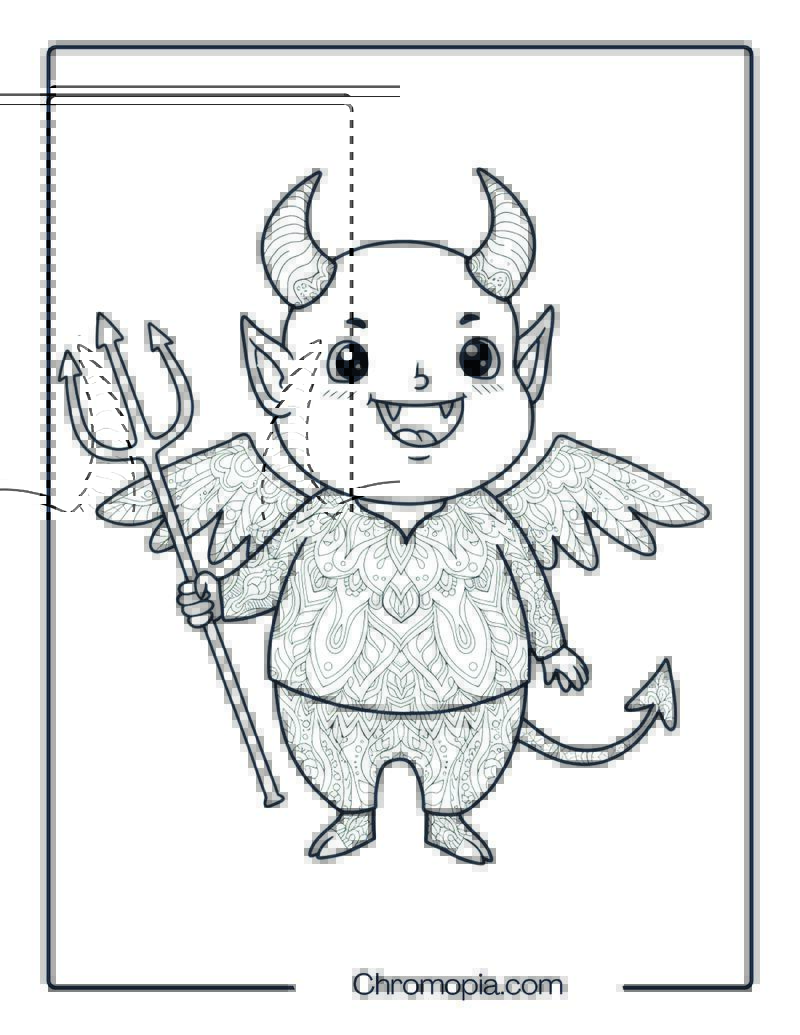 Cute Devil Mandala Halloween Coloring Page