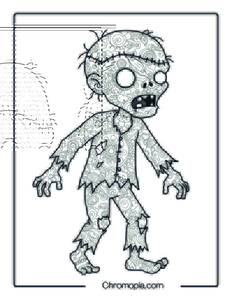 Cute Zombie Mandala Halloween Coloring Page